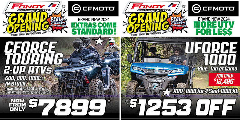 best lowest price leftover CFMoto CForce 400 500 600 Touring and UForce 1000 UTVs for sale near me Sheboygan, Oshkosh, Appleton, Green Bay, WI